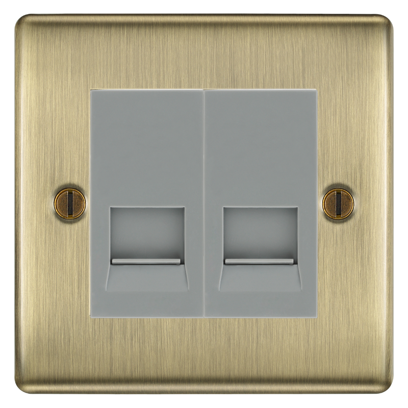 BG Nexus Antique Brass Double Secondary Telephone Socket, Screw Terminal - Grey Insert