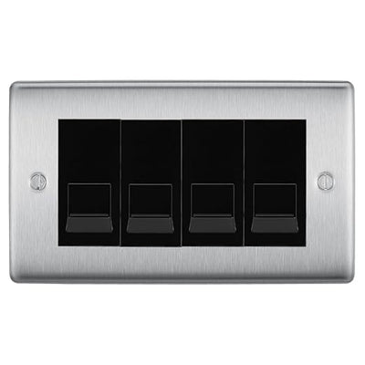 BG Nexus Brushed Steel 4 Gang RJ11 Telephone Socket Euro Module - Black Insert by British General (BG-NBSRJ114B)