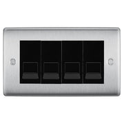 BG Nexus Brushed Steel 4 Gang RJ11 Telephone Socket Euro Module - Black Insert by British General (BG-NBSRJ114B)