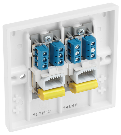 BG 9BTS/2 Moulded Square Edge | White | 2 Gang Screw Terminal Secondary Telephone Socket by British General (BG-9BTS/2)