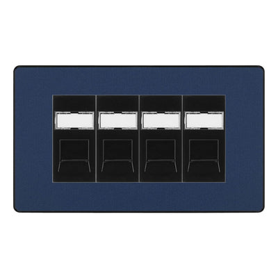 BG Evolve Matt Blue 4 Gang RJ45 Cat6 Data Socket Outlet Black Inserts
