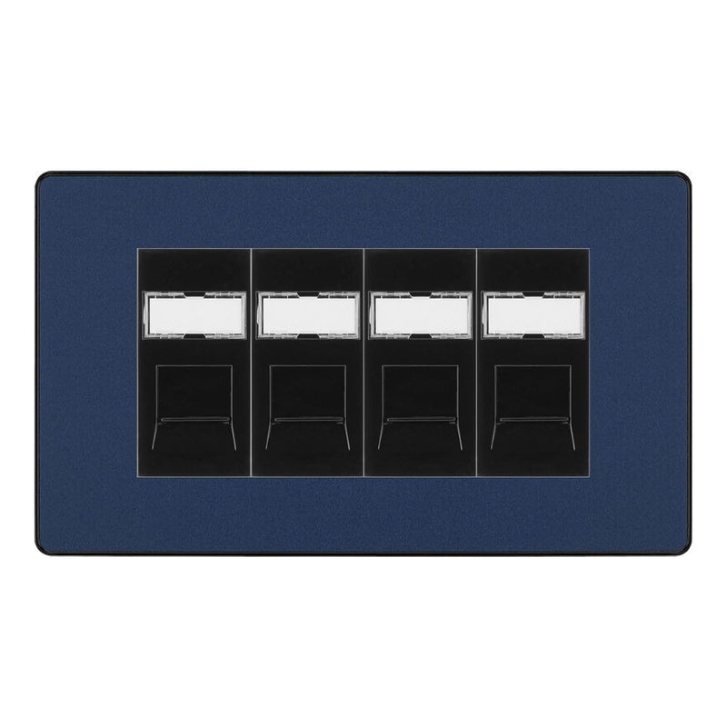 BG Evolve Matt Blue 4 Gang RJ45 Cat6 Data Socket Outlet Black Inserts