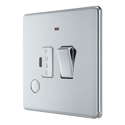 BG Screwless Polished Chrome 13A Switched Spur + Neon + Cable Outlet FPC53 with 35mm Steel Back Box