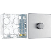 BG Screwless Brushed Steel 200W 2 Way Single Trailing Edge Dimmer Switch FBS81 with 35mm Steel Back Box