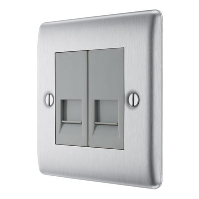 BG Nexus Brushed Steel Double RJ11 Data Outlet with Surface Pattress Back Box