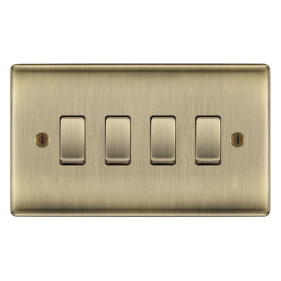 BG Nexus Antique Brass 4 Gang Switch 3x Intermediate 1x 1 or 2 Way Custom Grid by British General (BG-NEXUS-AB-4G-CUSTOM-3x-INT-1x-2WAY-SP)