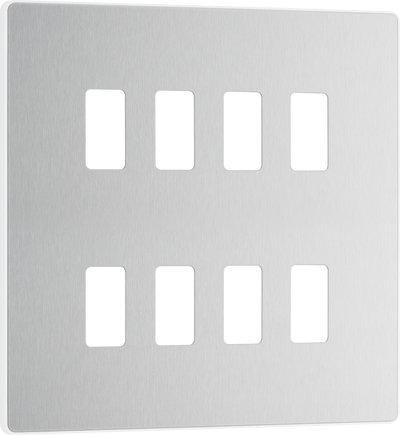 BG RPCDBS8W Evolve Grid Brushed Steel 8 Module Square Front Plate - White Trim