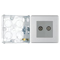 BG Screwless Brushed Steel Double Co-Axial Socket FBS61 with 25mm Steel Back Box