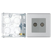 BG Screwless Brushed Steel Double Co-Axial Socket FBS61 with 25mm Steel Back Box by British General (BG-FBS61+HGS02)