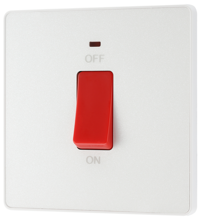 BG PCDCL74W Pearlescent White Evolve 45A 2 Pole LED Switch - White Insert