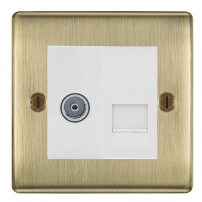 BG Nexus Antique Brass TV Aerial & BT Telephone Outlet Plate — Screened + IDC - White