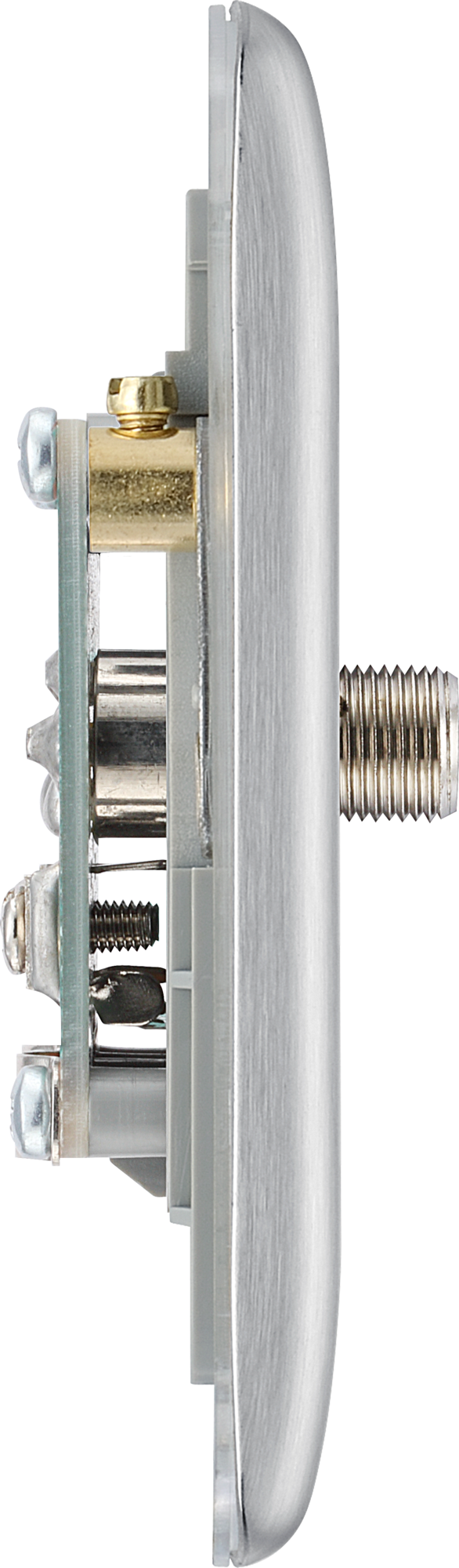 NBS65 Side - This satellite and coaxial socket from British General provides 1 outlet for a TV or FM coaxial aerial connection and 1 outlet for satellite connection.