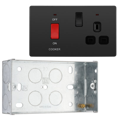 BG Evolve Black Chrome 45A Switch 13A Switched Socket Cooker Control Unit PCDBC70B with 35mm Steel Back Box