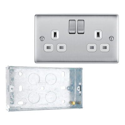 BG Nexus Metal Brushed Steel 13A Double Socket NBS22W with 25mm Steel Back Box by British General (BG-NBS22W+HGS04)