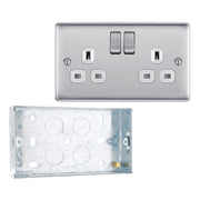 BG Nexus Metal Brushed Steel 13A Double Socket NBS22W with 25mm Steel Back Box by British General (BG-NBS22W+HGS04)