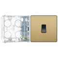 BG Evolve Satin Brass 10AX 1 Way Press Switch PCDSB14B with 35mm Steel Back Box
