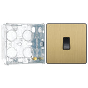 BG Evolve Satin Brass 10AX 1 Way Press Switch PCDSB14B with 35mm Steel Back Box