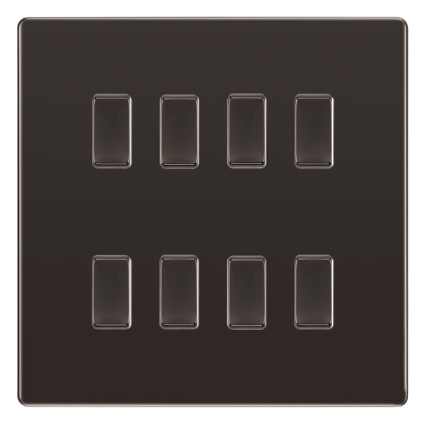 BG Black Nickel Screwless Flat Plate 8 Gang Light Switch Custom Switch