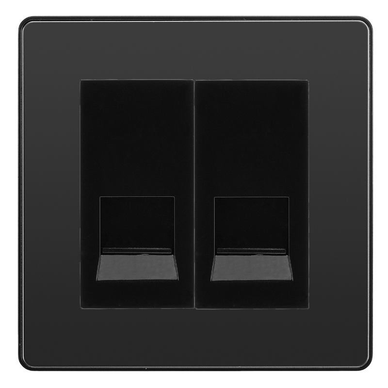 BG Evolve Black Chrome Double Master Telephone Socket, Screw Terminal - Black Insert