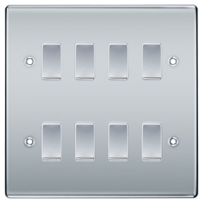 BG Polished Chrome 8 Gang 2 Way Custom Grid Light Switch with Back Box Included by British General (BG-NEXUS-PC-8G-CUSTOM-LIGHT-SWITCH)