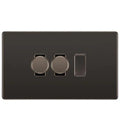 BG Screwless Black Nickel 3 Gang Switch 2x Trailing Edge LED Dimmer 1x Intermediate Custom Grid Switch