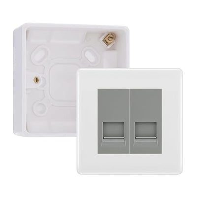 BG White Moulded Double RJ11 Telephone Socket Euro Module with 32mm Back Box - Grey Insert by British General (BG-EMRJ11G-2G-32)