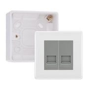 BG White Moulded Double RJ11 Telephone Socket Euro Module with 32mm Back Box - Grey Insert by British General (BG-EMRJ11G-2G-32)