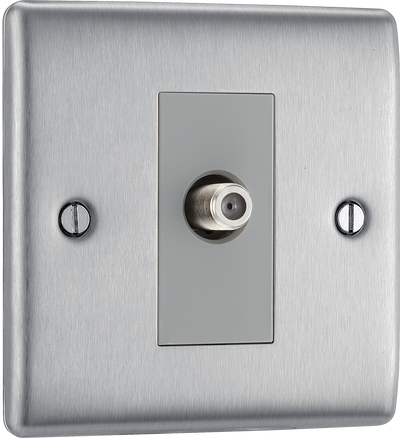 BG NBS64 Nexus Satellite,1 gang Brushed Steel Satellite Socket Outlets