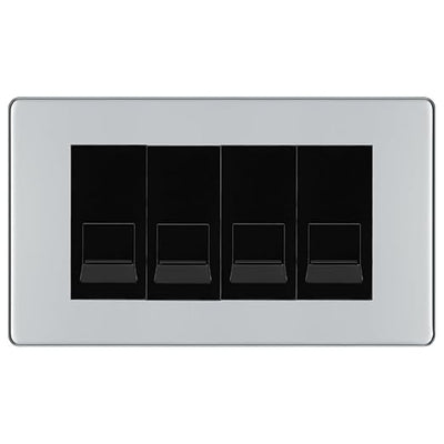 BG Screwless Polished Chrome 4 Gang RJ11 Telephone Socket Euro Module - Black Insert by British General (BG-FPCRJ114B)