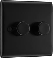 BG NFB82 Nexus Metal Matt Black 2 Gang 200W 2 Way Push On-Off Intelligent LED Dimmer Switch by British General (BG-NFB82-Shopify-SA_1)