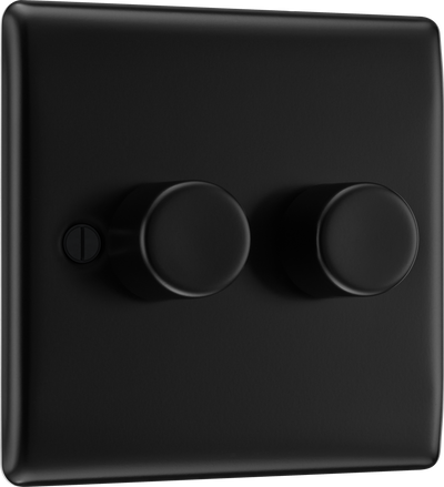 BG NFB82 Nexus Metal Matt Black 2 Gang 200W 2 Way Push On-Off Intelligent LED Dimmer Switch by British General (BG-NFB82-Shopify-SA_1)