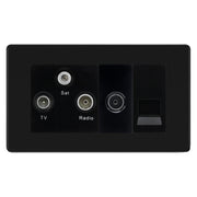 BG Screwless Matt Black TV/FM/SAT + Return & 1 Gang Tel - Screened Triplex Socket FFB68B by British General (BG-FFB68B)