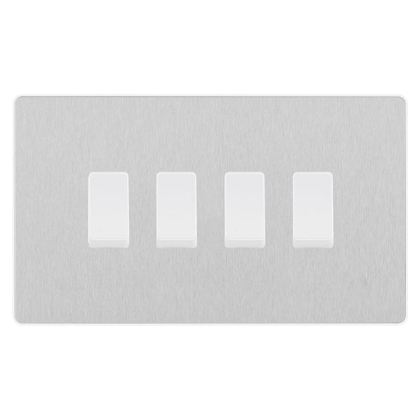 BG Evolve Brushed Steel 4 Gang Custom Grid Light Switch Double Format