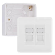 BG Nexus White RJ45 CAT6 Module with 2 Gang Faceplate, 2 Port Network Socket & 32mm Back Box (White Insert) by British General (BG-EMRJ45C6W-2G-32)