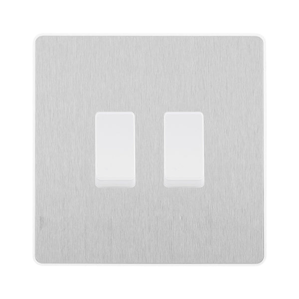 BG Evolve Brushed Steel 2 Gang Intermediate Custom Grid Light Switch