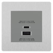 BG Evolve Brushed Steel 45W USB Wall Socket Euro Module USB-A & C - Grey Insert by British General (BG-PCDBSEMS2W+EMUSBAC45G)