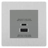 BG Evolve Brushed Steel 45W USB Wall Socket Euro Module USB-A & C - Grey Insert by British General (BG-PCDBSEMS2W+EMUSBAC45G)