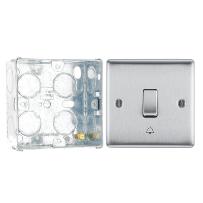 BG Nexus Brushed Steel 10AX Bell Push Switch NBS14 with 35mm Steel Back Box