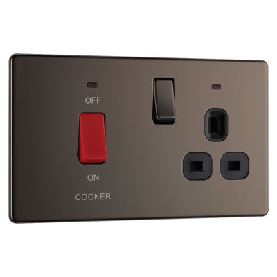 BG Screwless Black Nickel 45A Cooker Control Unit FBN70B with 25mm Steel Back Box