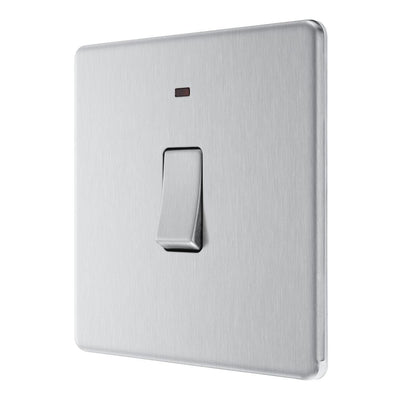 BG Screwless Brushed Steel 20A 2 Pole Neon Switch FBS31 with 25mm Steel Back Box