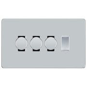 BG Polished Chrome Screwless Flat Plate 4 Gang Light Switch 3x Trailing Edge LED Dimmer 1x 2 Way Custom Switch by British General (SCREWLESS-PC-4G-CUSTOM-3x-DIMMER-1x-2Way)