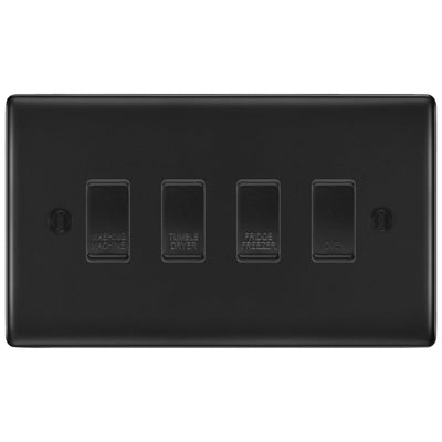 BG Matt Black 4 Gang Custom Grid Switch Panel Labelled Kitchen Appliance