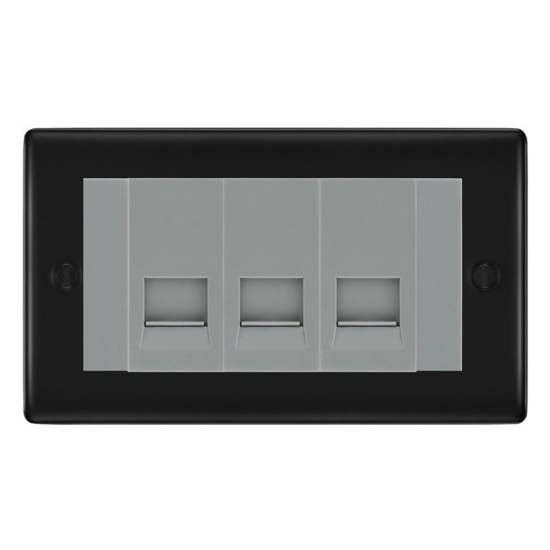 BG Nexus Matt Black 3 Gang Master Telephone Socket – Grey Insert