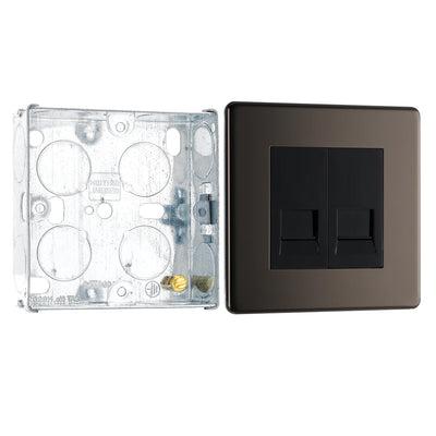 BG Screwless Black Nickel Double Secondary Telephone Socket FBNBTS2 with 25mm Steel Back Box