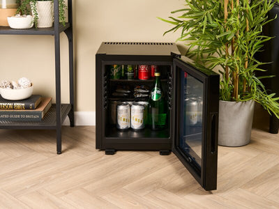 Corby Eton 20L Glass Minibar in Black with Black interior - UK Plug