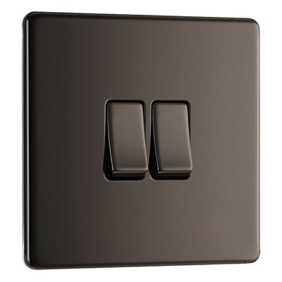 BG Screwless Black Nickel 20A 16AX 2 Way Double Light Switch FBN42 with 25mm Steel Back Box