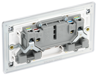 BG FPC22W Nexus Screwless Flat-Plate Double Switched Plug Socket Polished Chrome White Inserts 13A