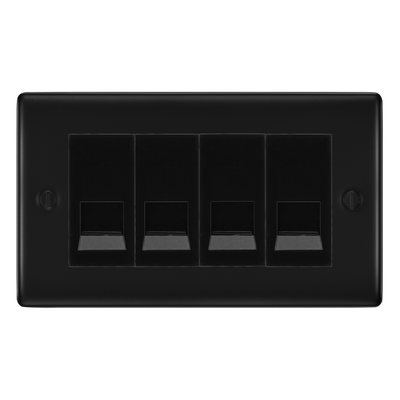BG Nexus Matt Black 4 Gang Secondary Telephone Socket, Screw Terminal - Black Insert by British General (BG-NFBEMR4+EMBTSSB)