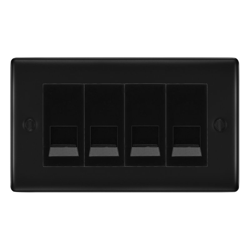 BG Nexus Matt Black 4 Gang Secondary Telephone Socket, Screw Terminal - Black Insert