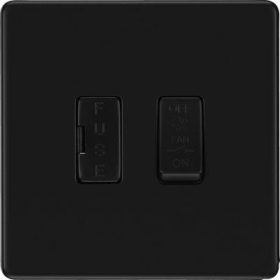 BG Screwless Matt Black 10A Triple Pole Fused Fan Isolator Switch FFB15F